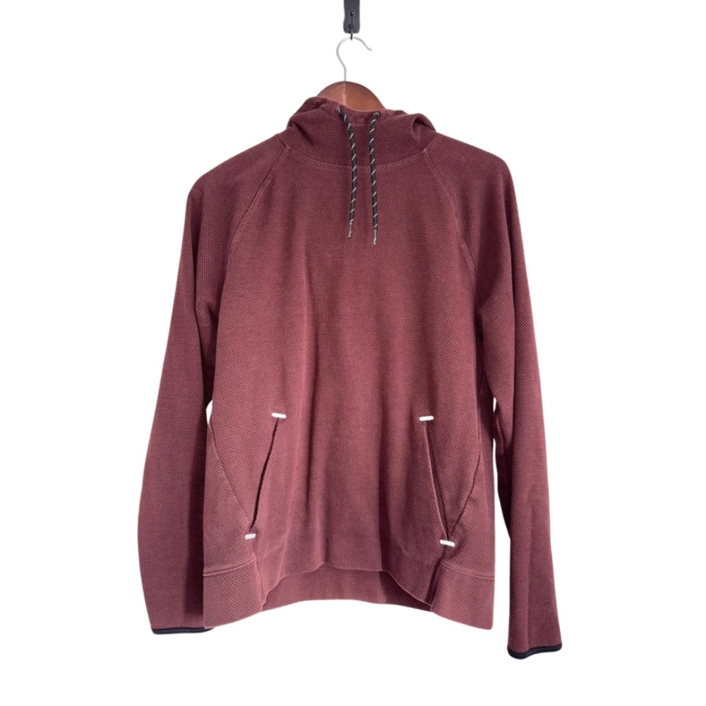OLD NAVY Mens Medium Burgundy Long Sleeve Hooded Waffle Pull Over Sweatshirt UU3